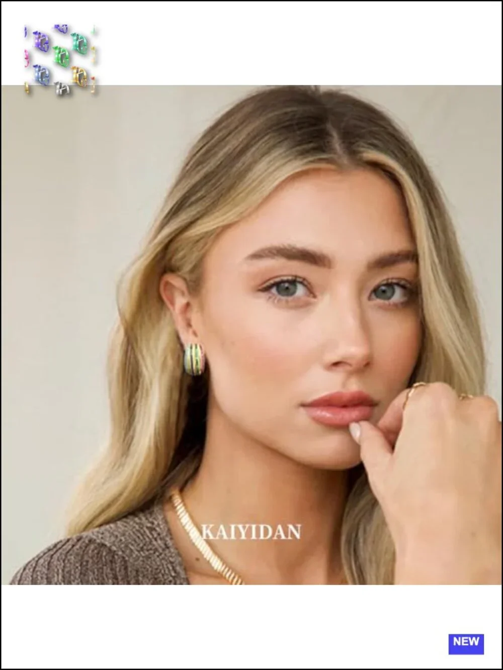 14K Gold Plated Chunky Dangle Hoop Earrings Lightweight Geometric Rhombus
